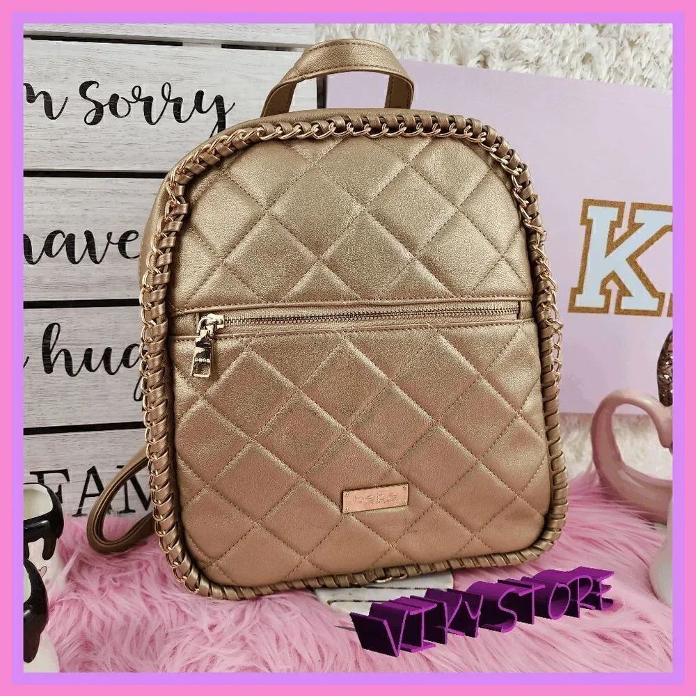 NWT {BEBE} Girls Gold Quilted Backpack: Stylish Adventure Companion! NWT
